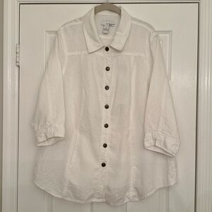 Lucy & Laurel Women 100% Linen Jacket 3/4 Sleeve White Pockets Plus Size